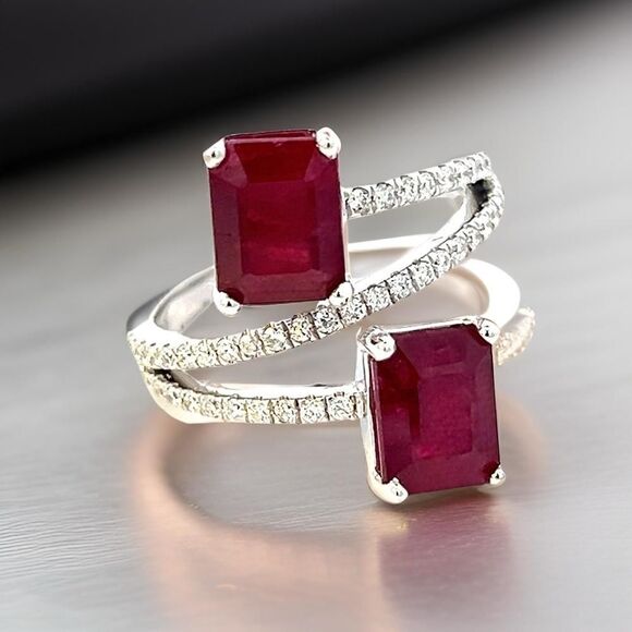 Natural Dual Ruby Diamond Ring 6.5 14k W Gold 5.02 TCW Certified $5,950 310541 - Picture 8 of 14